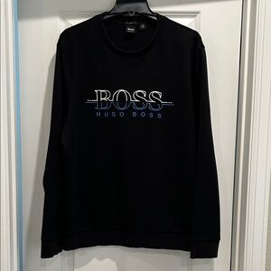 Hugo Boss Black Crewneck Sweater with Blue Logo